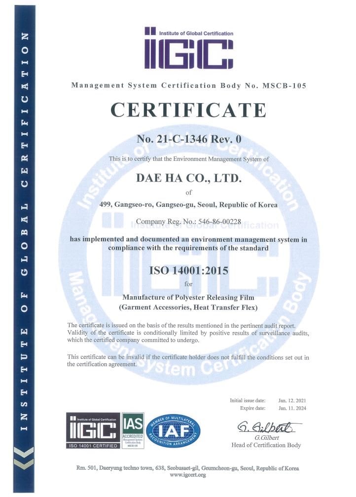 ISO14001:2015 Certificate